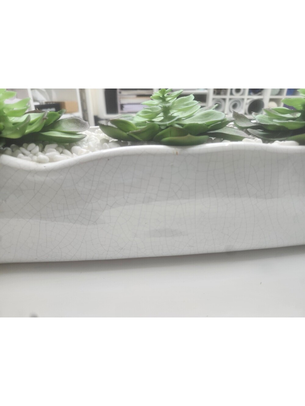 Ceramic White Planter with Artificial Succulents